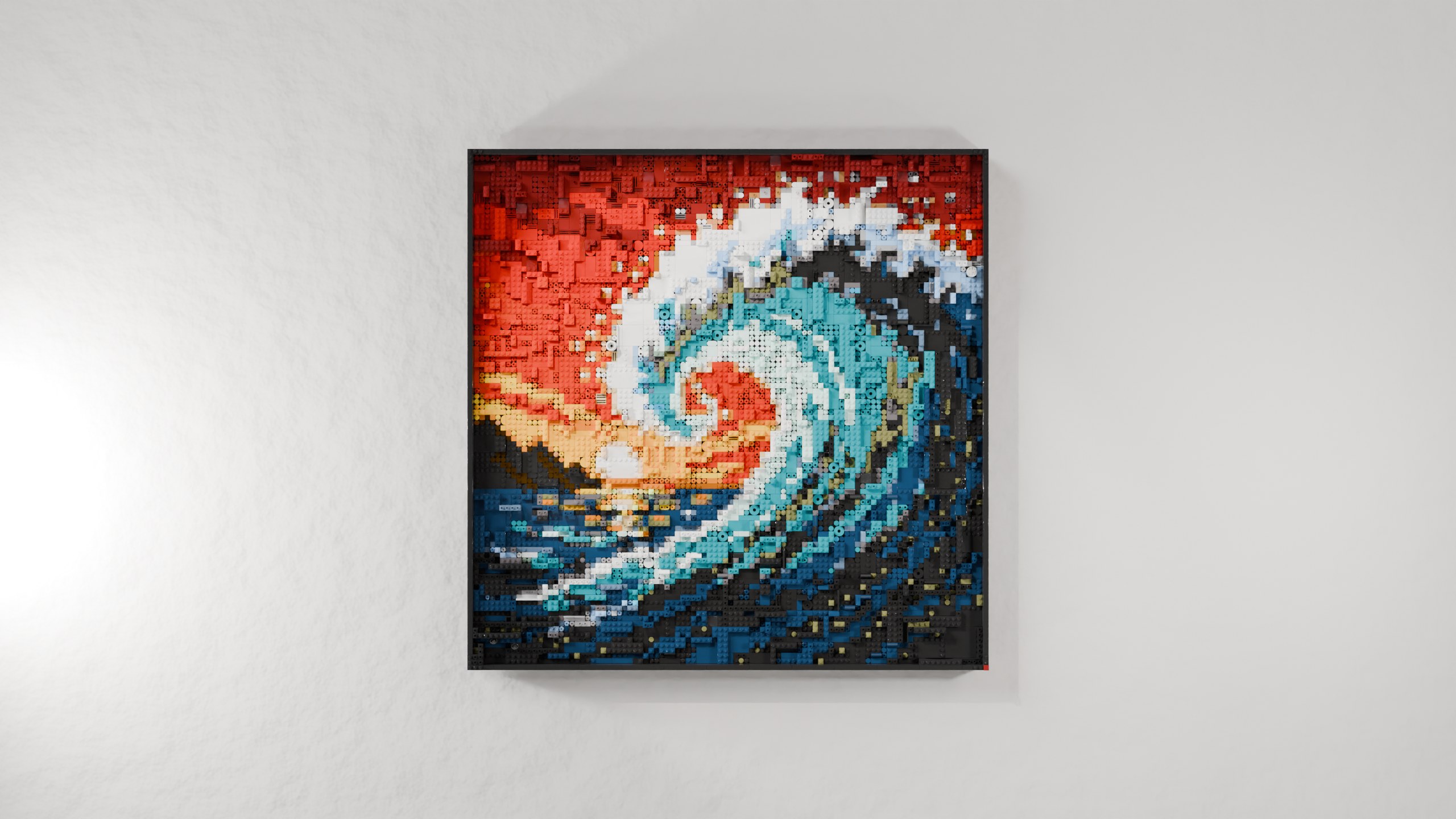 A finished brick mosaic hanging on a wall